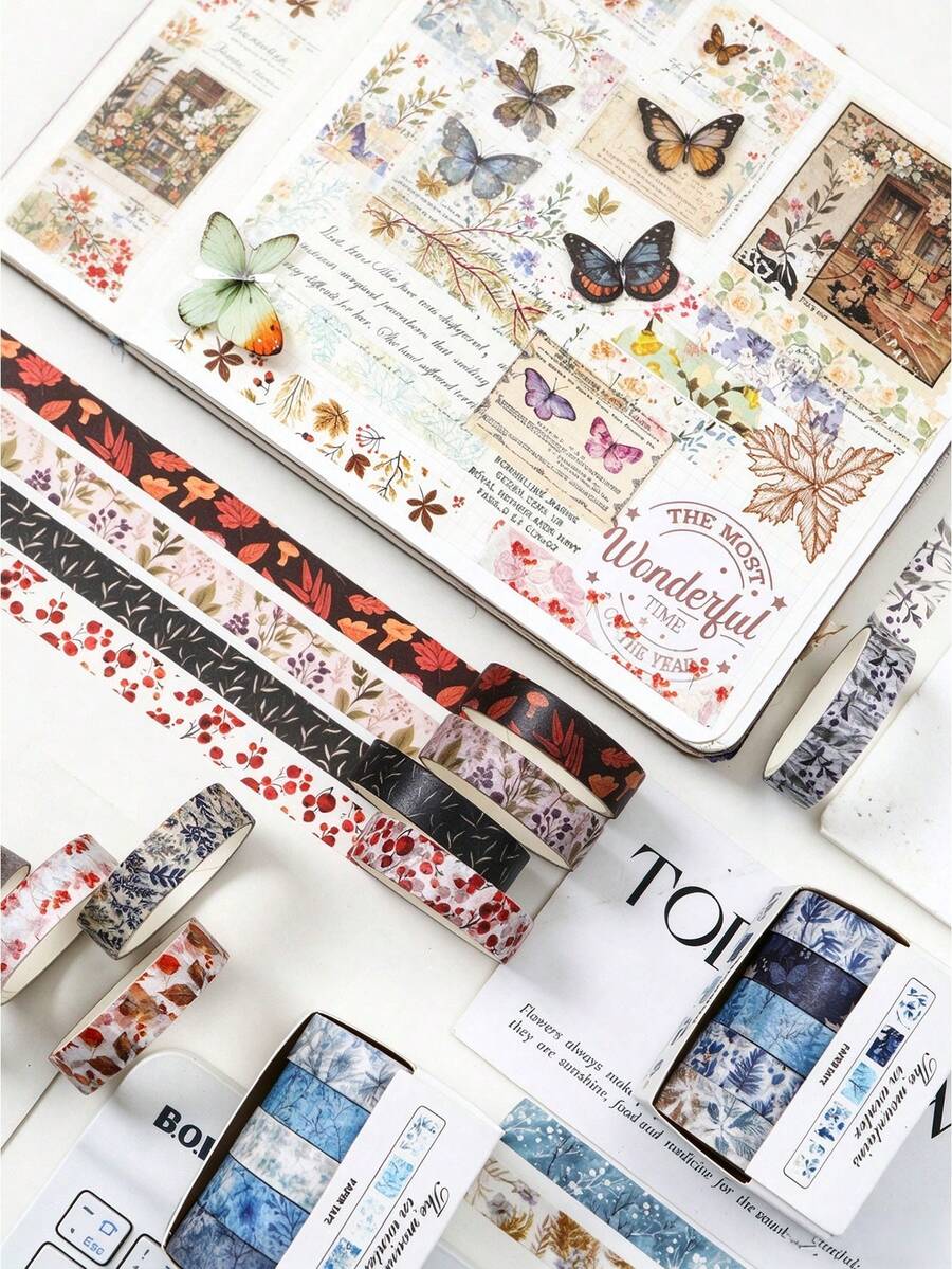 5 Rolls Vintage Washi Tape, Assorted Pattern Paper Tape, Suitable For Scrapbooking, Journaling, Art Creation, Handmade Crafts And Gift Wrapping Stickers, Back To School Essential - Winter Wilderness - View 1