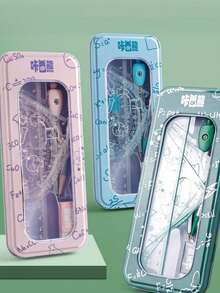 Bộ 2 món compa và thước kẻ, thước ê-ke tam giác, thước thẳng, thước vuông, thước vẽ đa năng và thước đo độ cho học sinh tiểu học - Nhiều màu - Xem 8