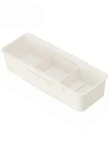 1pc Space-Saving Expandable Storage With Adjustable Length, Sliding Track & Movable Dividers For Small Items, Solid White Drawer Organizer Tray, Minimalist Style For Kitchen, Bathroom, Vanity, Bedroom & Office Drawers - White - View 7