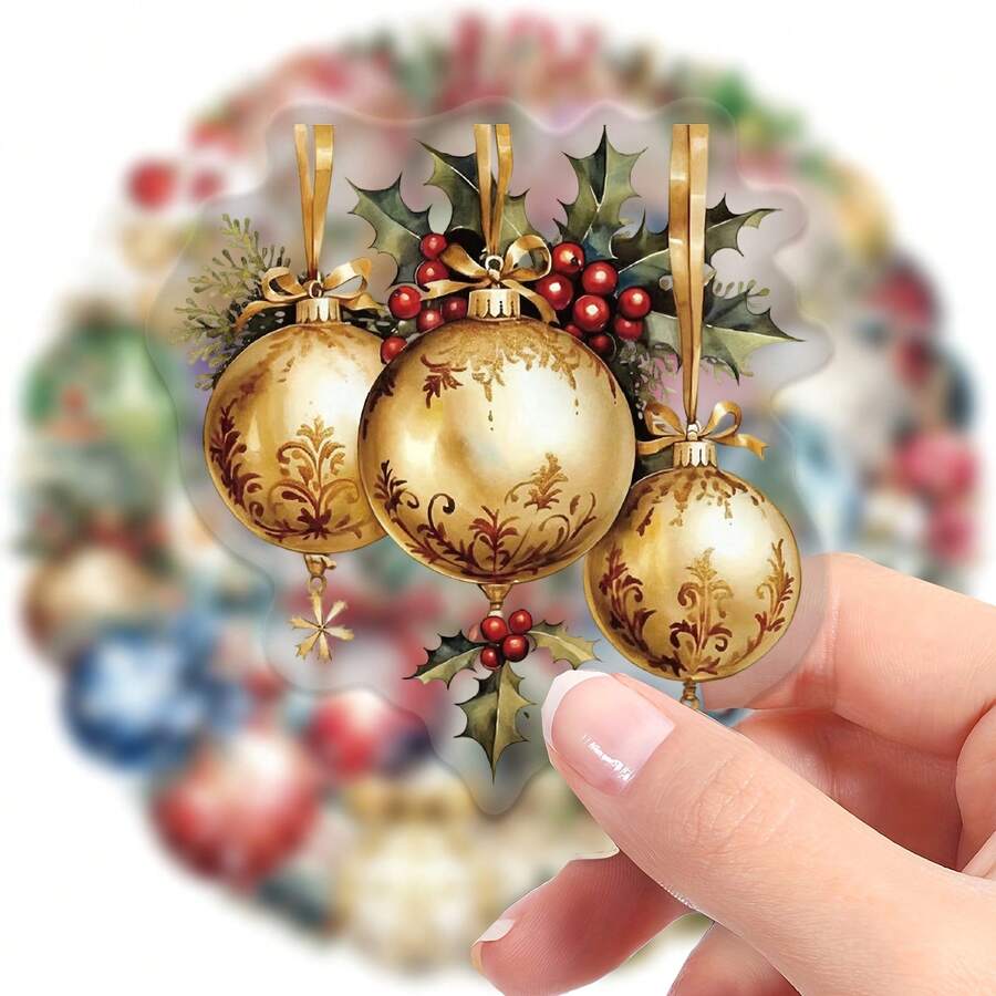 Watercolor Vintage Christmas Ornament Sticker Pack, Approx. 50 Painted ...