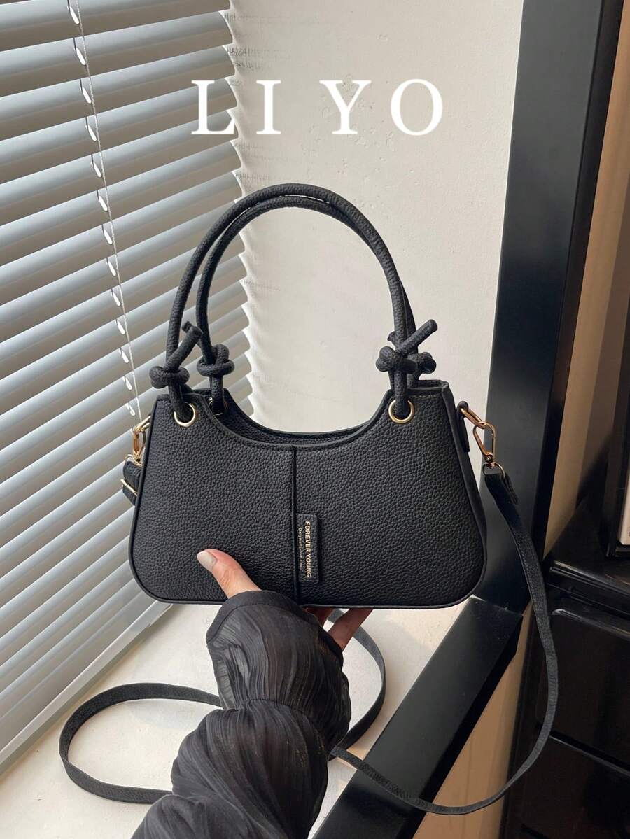 Minimalist Solid Color Lychee Textured Women's Shoulder Crossbody Bag, Textured Knot Handbag
