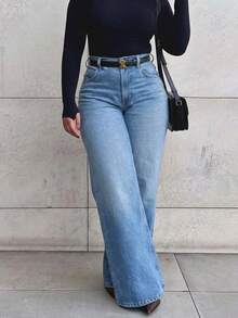Women's Vintage Casual Loose Straight Leg Denim Jeans - Medium Wash - View 6