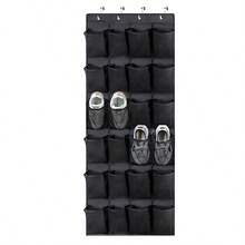2Pcs 24 Pockets Over-The-Door Shoe Organizer, Hanging Storage (Black & Grey), Space-Saving Shoe Storage, Large Breathable Mesh Pockets For Shoes, Accessories, And Small Items, Hanging Storage Holder For Bedroom, Closet, Or Entryway - Multicolor - View 12