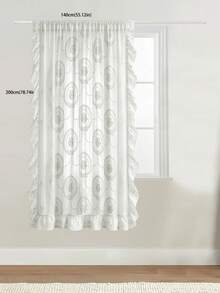 1pc European Style Mirror Floral Wreath Pattern Sheer Curtain, French Vintage Lace Mesh Wave Edge Decorative Translucent Thin Gauze Curtain Suitable For Bedroom, Living Room, Balcony, Spring And Autumn Home Use - White - View 4