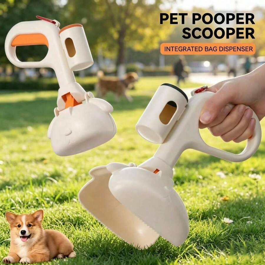 1 cái xẻng xúc phân chó cầm tay có tích hợp hộp đựng túi phân, kẹp treo răng cưa nhặt chất thải thú cưng, dụng cụ vệ sinh khi dắt chó đi dạo ngoài trời, bao gồm túi phân và móc carabiner màu ngẫu nhiên, phù hợp cho chó nhỏ và trung bình