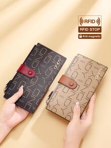 ONDY Ultra-Thin Double Fold Christmas Long Wallet For Women, Clip-On Card Holder Wallet, Snap Closure - 16 Independent Card Slots, Includes Transparent Driver's License Window, Two Zippered Main Compartments - Can Hold Phone, Faux Leather Material, Organized Storage For Cards/Cash, Business/Commute/Unisex Practical Coin Purse - Multicolor - View 3