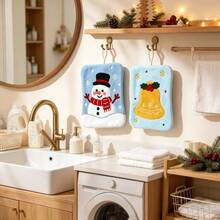 1pc Christmas Snowman & Bell Hanging Hand Towel, Cute Embroidered Coral Fleece Material, Quick-Drying, Suitable For Bathroom, Kitchen And Other Scenes, Perfect For Christmas Home Decor And Gift - Multicolor - View 4