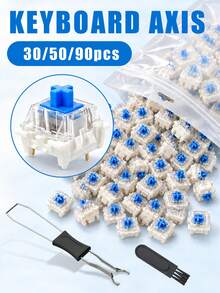 30/50/90pcs Practical Blue/Red/Brown/Black Mechanical Keyboard Switches, 2-In-1 Keycap Puller, Cleaning Brush, 3PIN Cross-Axis Design, Crisp Click Sound, Suitable For Hot-Swappable Mechanical Keyboard Replacement And DIY Upgrade, Gaming, Typing, Office Use - View 3