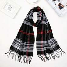 1pc Unisex Black-White-Grey Striped Faux Cashmere Warm Neck Scarf/Headband, Lightweight, Suitable For Outdoor, Group Purchase, Travel, Gift, Spring And Autumn - Multicolor - View 11