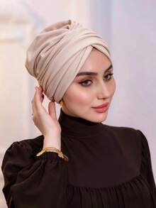 1pc Women's Instant Turban Elegant Minimalist Solid Color Slip-On Hijab, Versatile Multi-Functional Non-Slip Sweat-Absorbing Headscarf With Different Wearing Styles, Ruched Design For 3D Full Look, Modal Jersey Fabric Comfortable Soft Skin-Friendly, Suitable For Daily Wear, Yoga And Sports - Multicolor - View 7