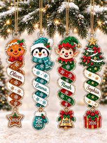 1pc Personalized Name/Text Santa & Reindeer Acrylic Pendant - Christmas Decoration, Suitable For Christmas Tree Decor, Customizable Name/Text, Gift For Family, Applicable For All Holidays, 2D Flat - Multicolor - View 3