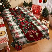 1pc Christmas Tablecloth Red & Green Plaid Holiday Table Decor With Holly And Bows Fiber Tablecloth Suitable For Indoor/Outdoor Christmas Party Home Dinner Office Easy To Clean Holiday Table Decor 2D Flat Design Party Tablecloth Holiday Table Setting Holiday Table Accessories Holly Bow Design Classic Christmas Pattern Holiday Host - A - View 14