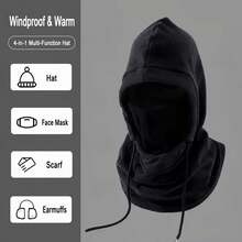 1pc Fleece Lined Thickened 3-In-1 Winter Ski Hat, Neck Warmer Face Mask, Windproof Neck Protection Warm - Multicolor - View 7