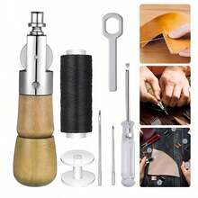 Professional Leather Stitching Awl Set, Quick Sewing Machine Stitching Tool, For DIY Handmade Repair, 1 Set With Needles - This Item Has 2 Sets To Choose From - A: 1 Set Of Hand Awl, B: 50 Meters/1 Roll Of Flat Waxed Thread Only - Multiple Styles - View 7