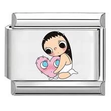 1PC Cartoon Print Italian Charm Bracelet, Stainless Steel DIY Modular Link Bracelet, Cute Character Pattern Elastic Wrist Jewelry Gift For Women - Cartoon Girl - View 8