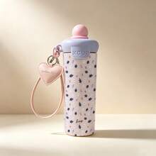 1PC 600ML Polka Dot Bow, Simple Flower, Creative Flower Pattern Stainless Steel , Dual-Use Coffee Cup, Portable Straw Cup, Lanyard , Suitable For Office, Campus, Holiday/Birthday Gift, Coffee, Milk, Tea - Multicolor - View 6