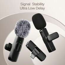 Wireless Lavalier Microphone With Windproof Furry Windscreen, -C Wireless Microphone Compatible With Smartphone/Tablet/Laptop, Plug And Play For Podcast, Vlog, Video Interview, - (Compatible With Smartphone And Computer), One-Click Recording Wireless Lavalier Microphone System, Clip-On Design, USB Type-C Interface, Suitable For Live Streaming, USB Charging Lithium Polymer Battery, Plug And Play - Black - View 5
