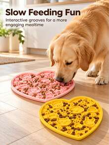 1pc Heart-Shaped Silicone Dog Lick Mat With Suction Cups, Slow Feeder Licking Pad For Dogs & Cats, Wall & Floor Pet Feeding Mat, Yellow/Pink - 100ml - View 4