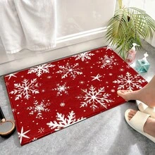 1pc Kitchen Floor Mat, Soft Faux Cashmere Material, Red Background With White Snowflake Print Christmas Style, Anti-Slip Design, Suitable For Kitchen, Bathroom, Entryway, Bedroom Doorway Decoration, Multi-Scenario Use Anti-Slip Floor Mat, Room Decor, Holiday Gift - Multicolor - View 7