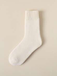1/3/6 Pairs Women's Autumn/Winter Solid Color Fleece Lined Mid-Calf Socks, Ribbed Cuff Knit Socks, Multi-Color Versatile Daily Home Socks, Random Color Shipment - Multicolor - View 4