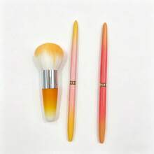 3Pcs Gradient Handle Brush Kit, 2 Fine Nail Liner Pens & 1 Orange-White Powder Brush, DIY Manicure & Cosmetic Blending Tool - Multicolor - View 9