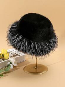 1PC Autumn/Winter Fashion Classic Faux Fur Trim Round Top Casual Warm Small Round Hat Cold-Proof Ushanka - A - View 13