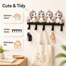 2D Unicorn Wall Hook, Decorative Wall Hanging, Children's Room Wall Decor, Rainbow Unicorn Ornament, Entryway Key Storage Rack, Kitchen Utensil Hanging Rack, Cute Home Decor, Wall Storage Rack, Cartoon Wall Decor - View 2