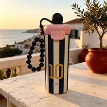 1PC 600ML Number 10, Creative Horse, Minimalist Floral Pattern Stainless Steel Cup, Double-Use Coffee Cup, Portable Straw Cup, Stylish Lanyard Cup, Suitable For Office, Home, Gift Recommendation, Coffee/Milk/Tea - Multicolor - View 4