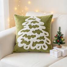 1pc Snowflake Christmas Tree Embroidered Pillow Case, Christmas Pattern Plush Fabric Embroidered Living Room Sofa Cushion Cover, Holiday Party Decoration Pillowcase, Pillow Insert Not Included - Multicolor - View 9