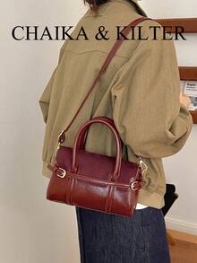 1pc Fashionable Buckle PU Fabric Handbag With Adjustable Shoulder Strap, Suitable For Commuting, Shopping And More - Burgundy - View 10
