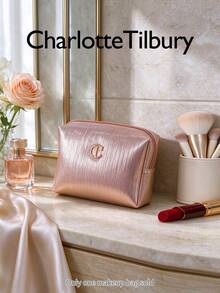 Charlotte Tilbury Gradient Shiny Gold Travel Makeup Bag, Elegant Metallic Texture Cosmetic Organizer With Star Zipper Pull, Large Capacity Interior, Lightweight And Portable, Suitable For Commuting, Business Trips And Weekend Getaways - Pink - View 8