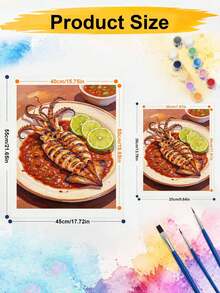 DIY Paint By Numbers Kit Grilled Squid Food, Hand-Painted Acrylic Painting, Home Wall Decor Art - A - View 5
