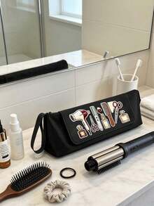 Heat-Resistant Hairdressing Tool Storage Bag - Travel Felt Organizer Bag With Heat-Insulating Pad, Suitable For Curling Irons, Straighteners, Flat Irons, Blow Dryers And Styling Tools, Compact Storage Bag With Multi-Compartment Design, Travel Hair Accessories, Fashion Design, Zipper Closure, Straightener And Curler Set, Pencil Case, Convenient For Travel - Multicolor - View 1