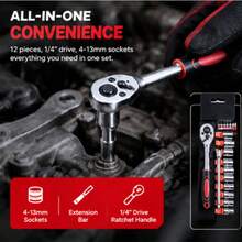 12pcs 1/4 Inch Ratchet Socket Wrench Set, 24-Tooth Quick Release Reversible Ratchet Handle With Extension Bar, 4-13MM Socket Kit, Manual Tool Set For Home And Car Repair, Suitable For Mechanical Vehicle Maintenance - 1/4" Socket Set (12-piece, Galvanized) - View 6