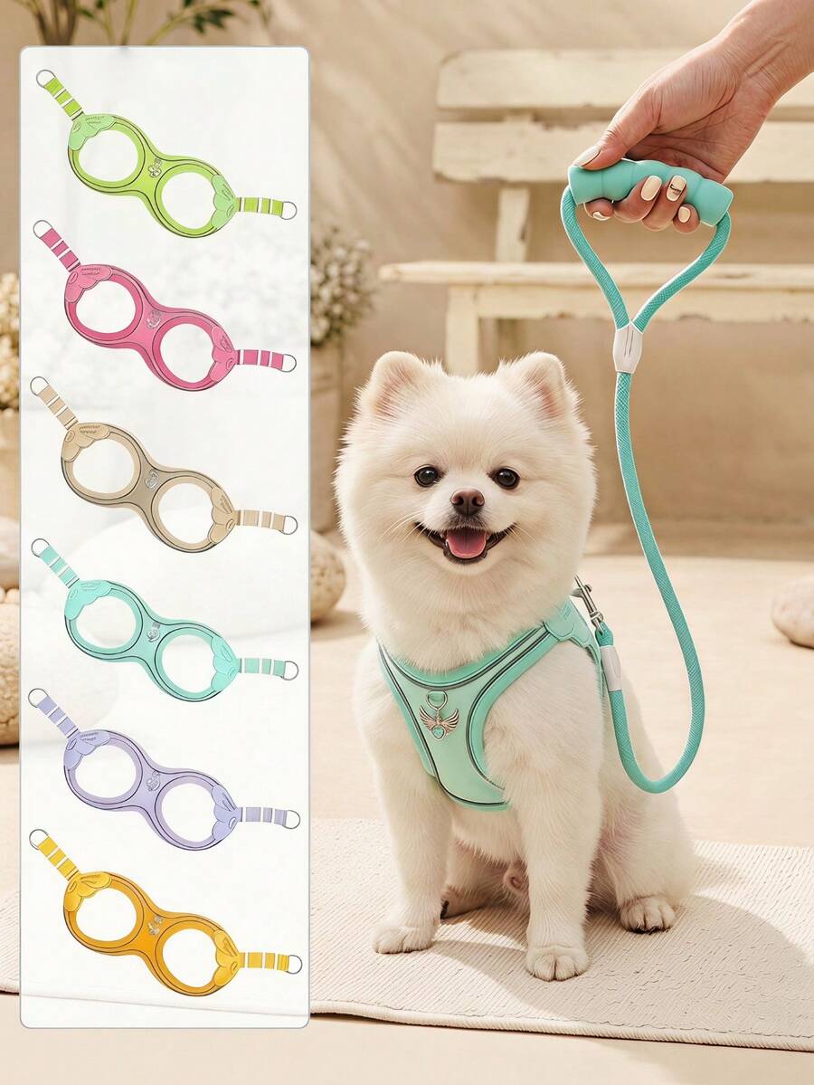 PETSIN Puppy Harness Wrap-Around Adjustable Breathable Mesh Vest, Step-In Soft Lightweight Dog Harness With Reflective Handle Leash & Poop Bag Holder, For Cats And Dogs