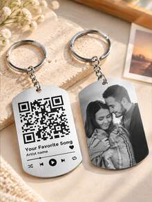 Custom Photo Couple Favorite Song - Gift For Couples - Personalized Aluminum Keychain - Multicolor - View 3