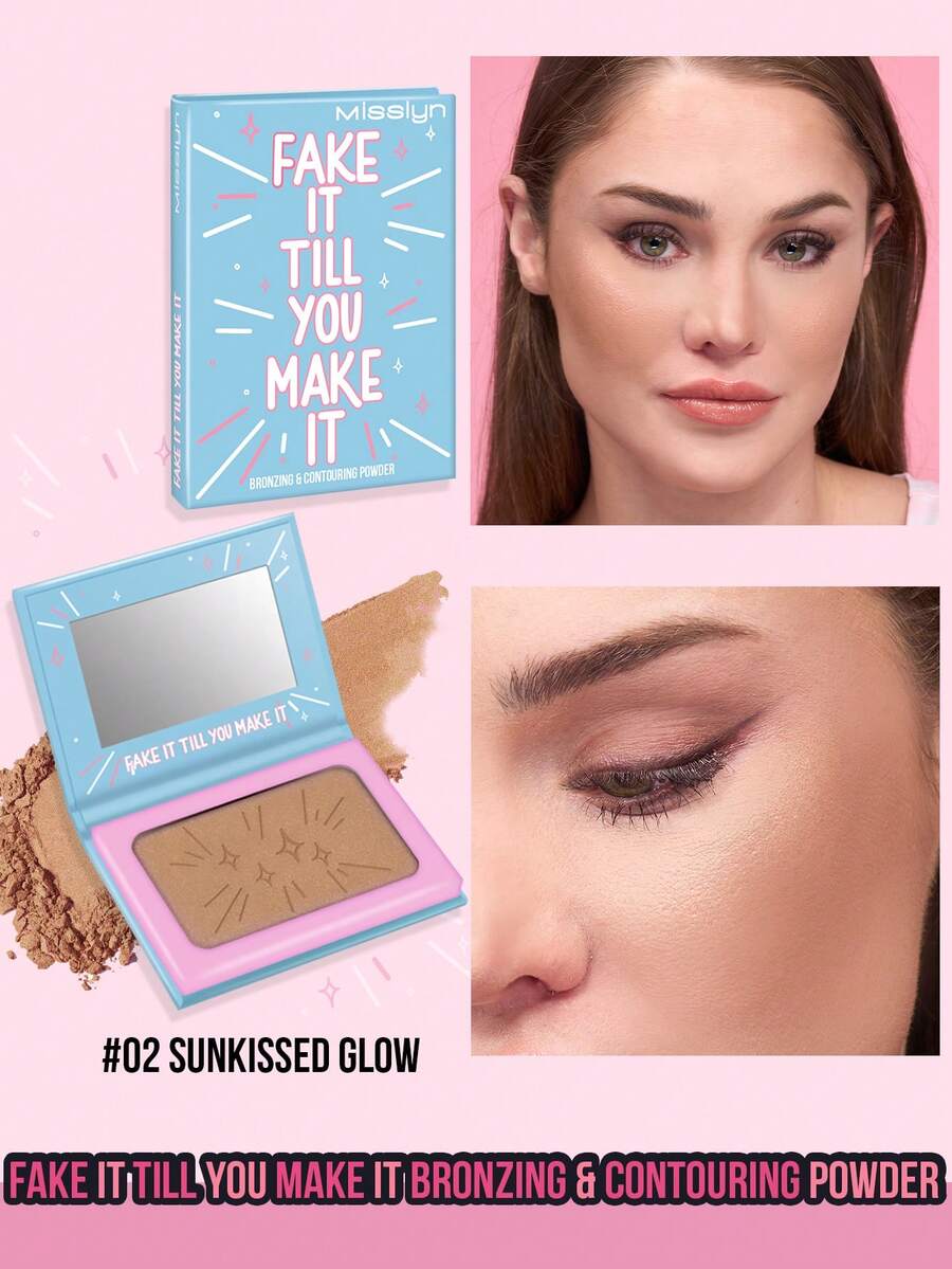 MISSLYN 1Pc Fake It Till You Make It Bronzing & Contouring Powder, Pigmented Soft Powdery, Long-Lasting Blendable W/ Mirror, Face Bronzer Cheek/Contour, Daily/Party/Beach, Y2K/Soft Glam/Sun-Kissed, Bronzer Powder, Halloween Makeup - #2 - View 1