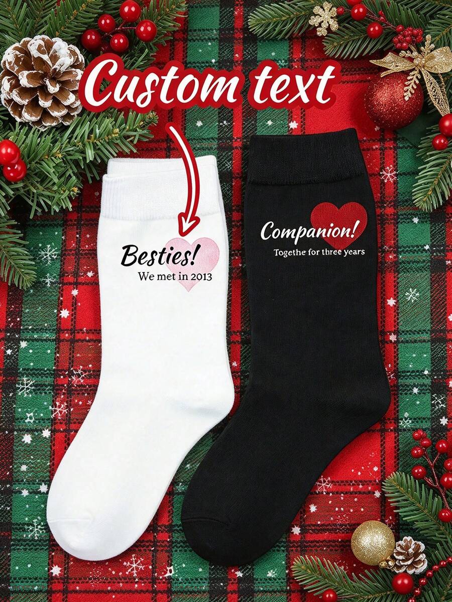 Customized Socks, Personalized Best Friend Declaration Socks, Unique White Unisex Socks, Couple Customized Socks, Valentine's Day Gift, Birthday Gift - Multicolor - View 1
