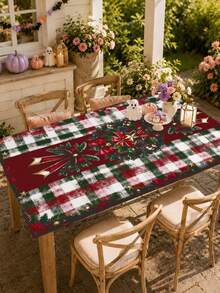 1pc Christmas Tablecloth Red And Green Plaid Holiday Table Decor With Holly And Bows, Fiber Tablecloth Suitable For Indoor/Outdoor Christmas Party, Family Dinner, Office, Easy To Clean Holiday Table Decor, 2D Flat Design, Party Tablecloth, Holiday Table Setting, Holiday Table Accessories, Holly Bow Design, Classic Christmas Pattern, Holiday Host - C - View 10