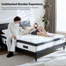 Colchón Queen en caja, colchón híbrido de 30 cm con muelles individuales y espuma viscoelástica, aislamiento de movimientos, firmeza media para una mayor comodidad y alivio de la presión, certificado CertiPUR-US. - Blanco - Ver 7