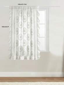 1pc European Style Mirror Floral Wreath Pattern Sheer Curtain, French Vintage Lace Mesh Wave Edge Decorative Translucent Thin Gauze Curtain Suitable For Bedroom, Living Room, Balcony, Spring And Autumn Home Use - White - View 9
