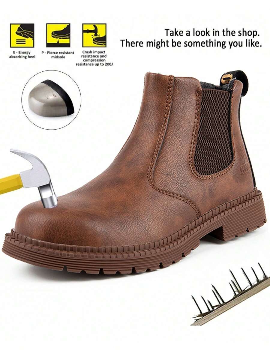 Unisex High-Top Steel Toe Work Boots, Comfortable & Fashionable, Easy On/Off Design, Puncture-Resistant, Outdoor Hiking Shoes, Suitable For Warehouse And Construction Sites