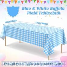 1/6PCS-137*274cm Light Blue And White Plastic Gingham Tablecloth, Decorative Disposable Red Plaid Tablecloth, Rectangular Party Tablecloth For Picnic Farm Birthday Wedding - Light Blue - View 8