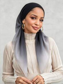 1PC Women's Gradient Black & Gray Instant Hijab, New Printed Hijab Scarf, Fashion Slouchy Hijab Cap, Easy To Wear Casual Versatile For Daily Use - Dark Grey - View 1
