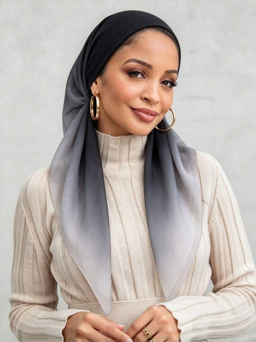 1PC Women's Gradient Black & Gray Instant Hijab, New Printed Hijab Scarf, Fashion Slouchy Hijab Cap, Easy To Wear Casual Versatile For Daily Use - Dark Grey - View 1