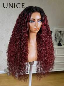 UNice 7x5 Bye-Bye Slip™ Lace Frontal Black Roots With 99J Burgundy Water Wave Glueless Wig Pre Plucked Pre Cut Put On And Go Wig 150% Density Flexible Drawstring Mesh Cap 100% Human Hair Beginner Friendly For Women - SNautral/99J - View 9