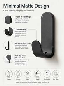 5pcs Multi-Function Stainless Steel Hooks, Self-Adhesive Wall Mount Door Hooks, Heavy Duty Bathroom Kitchen Storage Rack, Key Holder, Towel Coat Bag Hook, Bathrobe Hook, Waterproof Wall/Door Storage Accessories - Multicolor - View 5