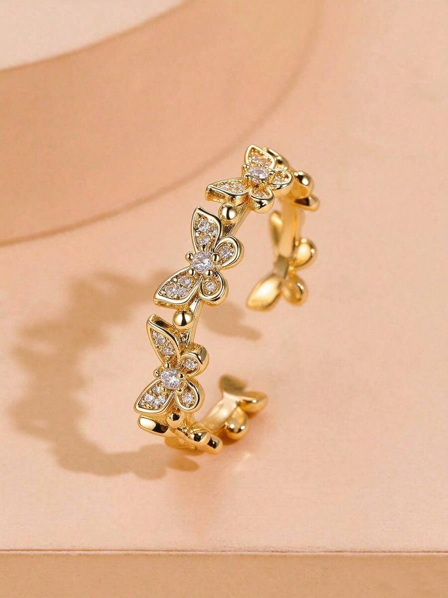 1pc 0.03μm Thick Butterfly Open Ring - Yellow Gold - View 1