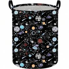 1PC Collapsible Outer Space Galaxy Planet Print Laundry Hamper, Multifunctional Storage Basket For Clothes And Sundries, Foldable Space-Saving Organizer, Versatile Bedroom Bathroom Dorm Room Decor, Cute Aesthetic Spring Home Organization - Black - View 7