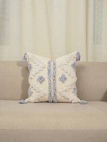 1pc Bohemian Style Tufted Throw Pillow Cover, Beige And Gray Geometric Diamond Pattern Cushion Cover With Handmade Tassels, Textured Woven Decorative Pillowcase, Suitable For Sofa, Living Room, Bedroom, Bed, Inner Cushion Not Included - Multicolor - View 7